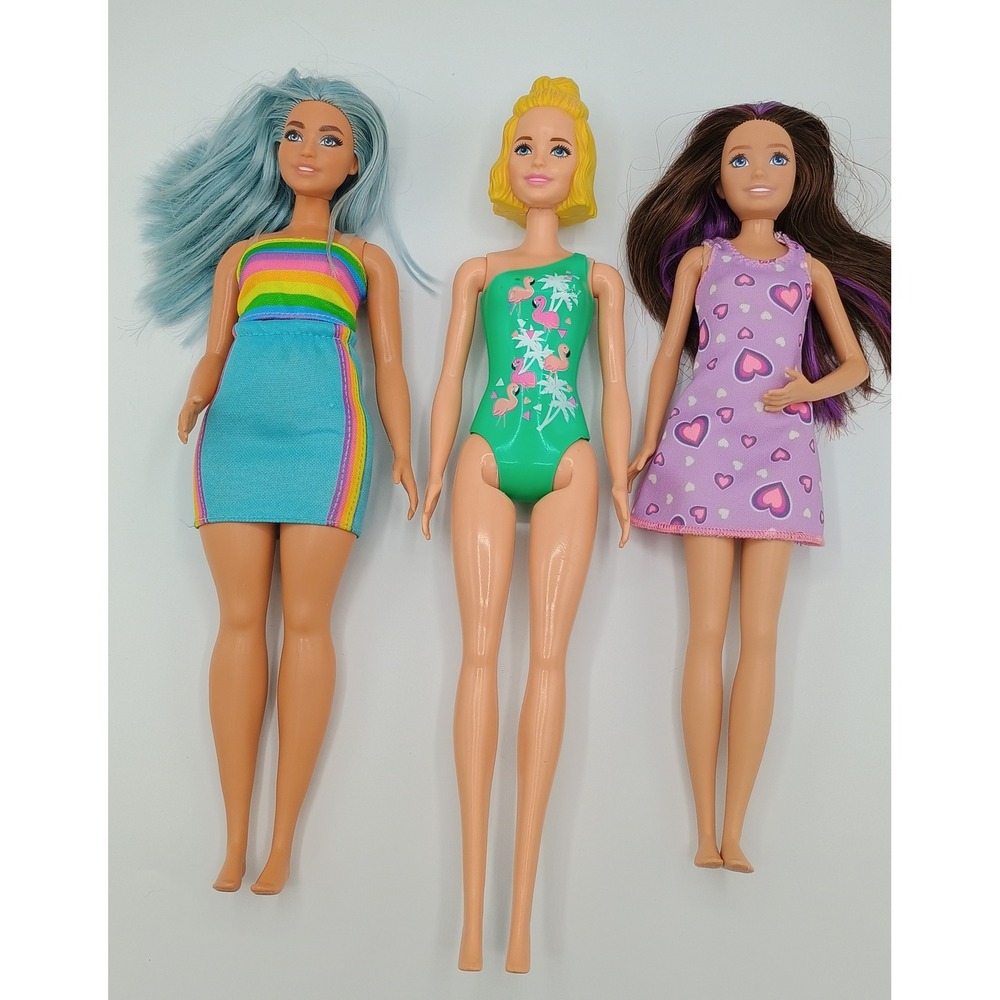 Lot of 3 BARBIE DOLLS 65th Anniversary Babysitter & Molded Hair Swimsuit Doll 1